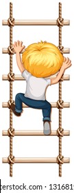 A boy climbing rope illustration