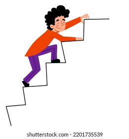 El niño sube por la escalera de los niveles.