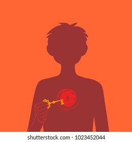 The boy closes, opens his soul. A closed, open person. Emotional condition.
