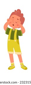 Boy Closing His Eyes Hands Vector Illustration