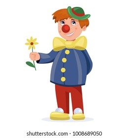 Boy in clown costume.  New Year costume, masquerade. Vector illustration.