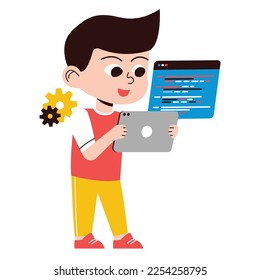 Boy Coding With Pad Illustration