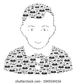 Boy collage combined in the shape of boy design elements. Vector iconized collage combined from simple pictograms.
