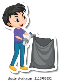A boy collecting garbage trash cartoon character illustration
