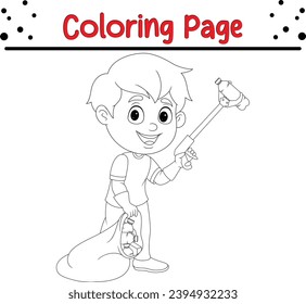 niño recolectando página de coloración de basura plástica
