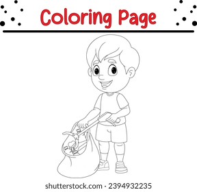 boy collecting plastic garbage coloring page