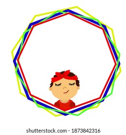 Niño en marco colorido para texto, avatar, tarjeta