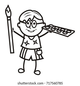 boy and colors, coloring page, vector icon