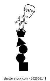 boy in colums of shapes