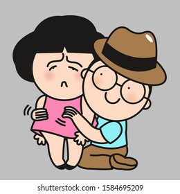 Boy Comforting His Grumpy Sad Girl Concept Card Character illustration