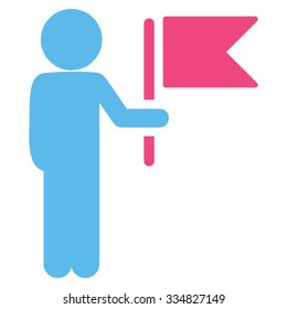 Boy Commander vector icon. Style is bicolor flat symbol, pink and blue colors, rounded angles, white background.