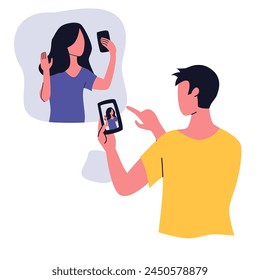 Boy communicates with girl using a video call on the phone
