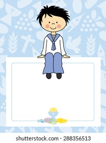 boy communion card. blank space for photo or text