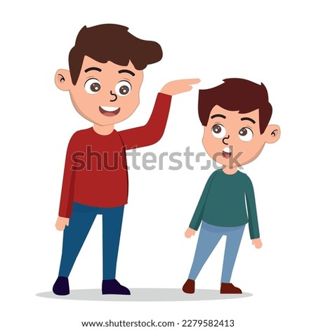boy compares his height with another friend who is shorter than him. Stock photo © 