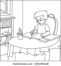Boy Complete homework Line Drawing Clip Art 