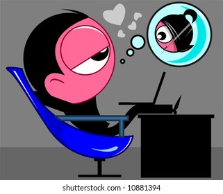 boy with computer dreaming	