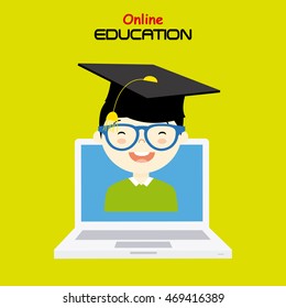 boy with computer. online education
