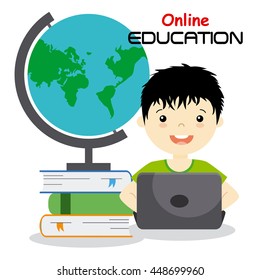 boy with computer studying online. isolated vector