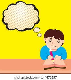boy concentrate to writing in room