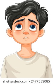 A boy with a concerned facial expression