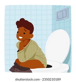 Mit der Toilette konfidenter Junge, Charaktere auf Pan zeigen Unabhängigkeit und richtige Hygienepraxis. Nachweis von Wachstum und Selbstversorgung in den täglichen Routinen. Cartoon-Vektorgrafik
