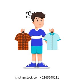 a boy confused to choose the clothes to wear