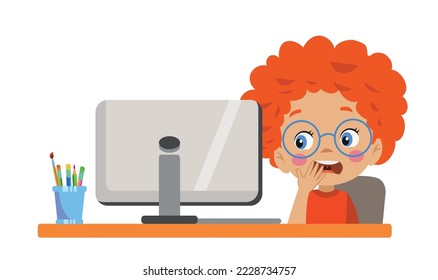 boy with confused facial expression at computer