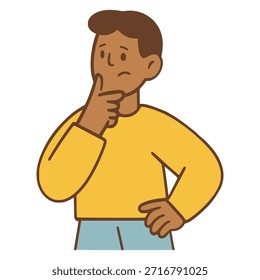 Niño confundido pensando en el personaje de dibujos animados de color plano Ilustración vectorial diseño de Plantilla