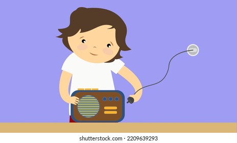 the boy connects the cord plugged into the network