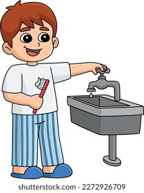 Boy Conserve Water Cartoon farbige Clipart-Kunst 