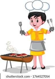 A boy is cooking cartoon vector art and illustration