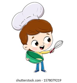 Boy cooking with a chef's hat. Prepare some pastry.