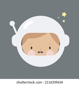 Boy Cosmonaut in cartoon style. Vector illustration. For card, posters, banners, children books, printing on the pack, printing on clothes, fabric, wallpaper, textile or dishes.