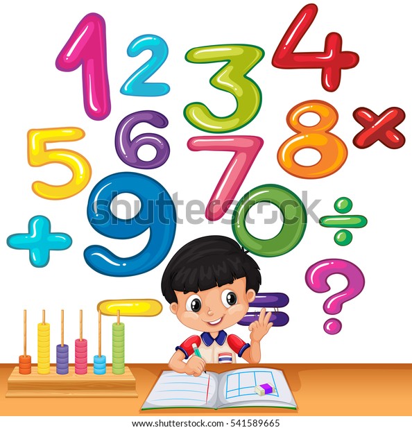 Boy Counting Numbers On Desk Illustration Stock Vector (Royalty Free ...