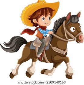 Boy in cowboy attire riding a horse