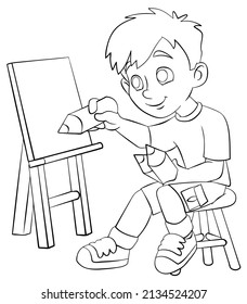 The boy with a crayon . Element for coloring page. Cartoon style.