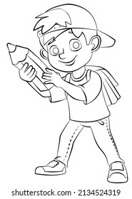 El chico con un crayón. Elemento para colorear página. Estilo de caricatura.