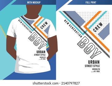 Boy crew design typography with t-shirt mockup and full printing, vector illustration