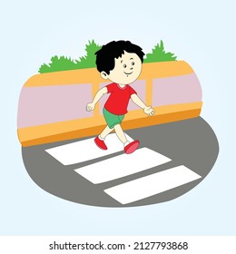 
The boy is crossing the road.