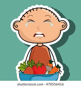 boy cry plate vegetables vector illustration graphic