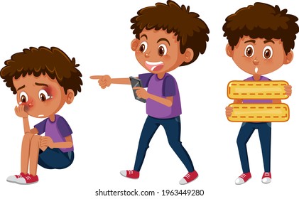 A boy crying because two boys bullying him illustration