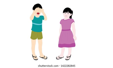 Boy crying and a girl happy Colorful vector illustration isolated - Vector