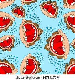 Boy crying open mouth pattern seamless. Child tantrum background 
 
