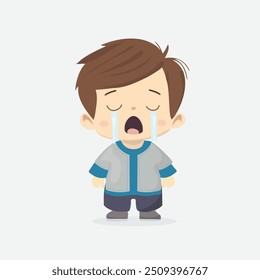 Menino Chorando Expressão Triste Ilustração
