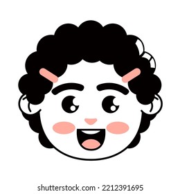 boy with curly hair face icon isolated