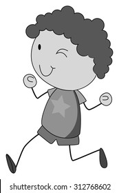 Boy With Curly Hair Running Illustration