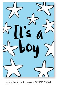 It is a boy cute blue baby shower card with stars