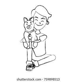 Boy with cute cat