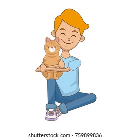Boy with cute cat