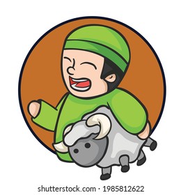 A boy and Cute Goat Illustration for Eid Al-Adha with White Background